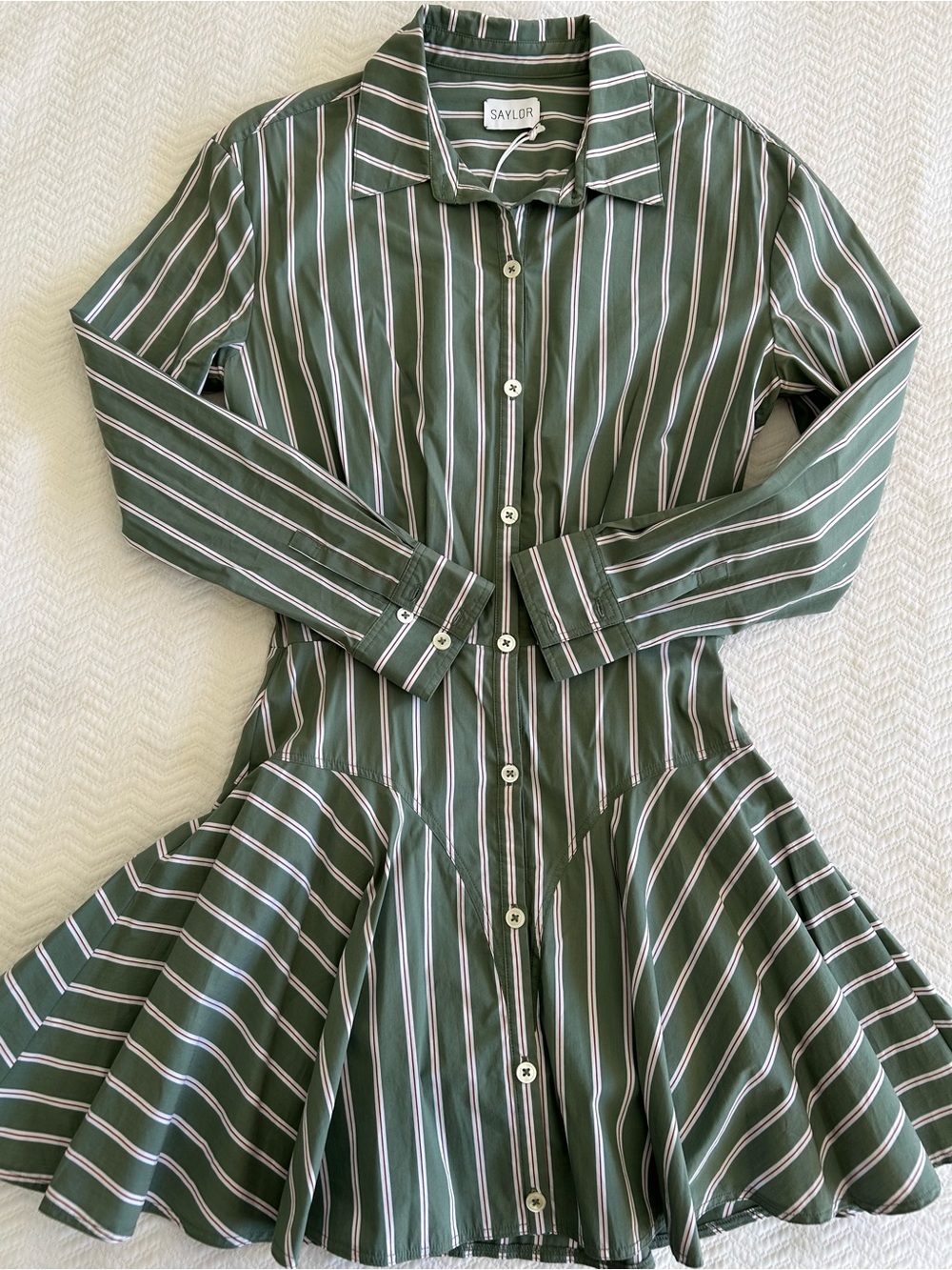 SAYLOR Naeem Dress Olive Green Striped Button-Front
